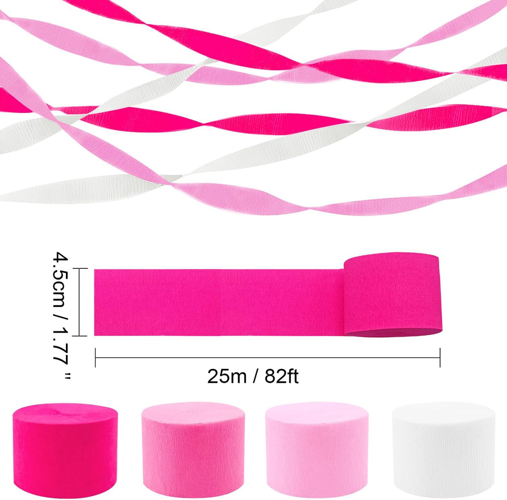 PheiLa Valentines Day Party Supplies, 4 Rolls Pink and White Crepe Paper Streamers for Galentines Day Girls Birthday Wedding Party Decor 1.77 Inch x 82 Ft/Roll, 328ft