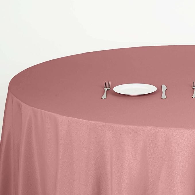 Efavormart Round Tablecloth, 132 Inch Stain & Wrinkle Resistant Washable Table Cloth, Decorative Polyester Fabric Table Cover for Banquet, Wedding, Dining- Dusty Rose