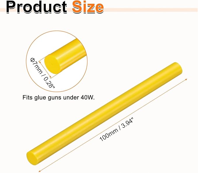 HARFINGTON 10pcs Hot Glue Sticks 0.28" Dia x 3.94" Long EVA Mini Hot Melt Adhesive Glue Stick for Hot Melt Gun Wood Plastic Glass Flowers Fabrics Foam, Yellow