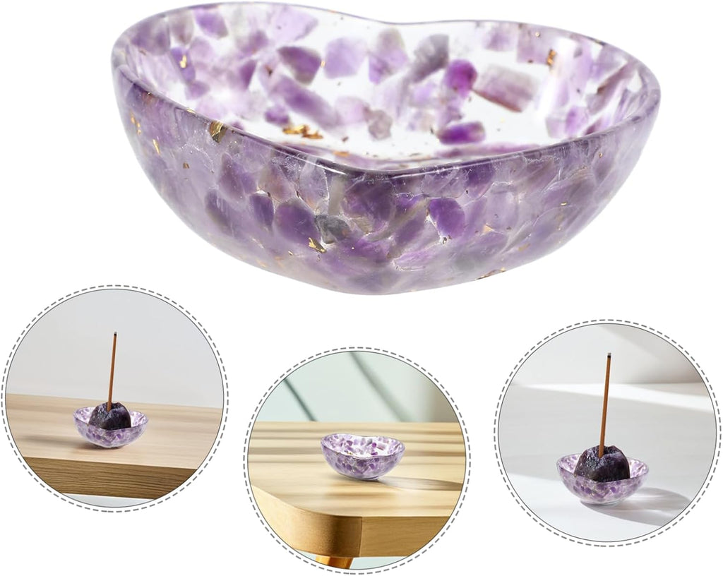 Happyyami Heart Shaped Resin Candle Holder Unique Decorative Bowl for Living Room Bedroom and Office Natural Crystal Gravel Craft for Enhanced Aesthetic and Relaxing Atmosphere