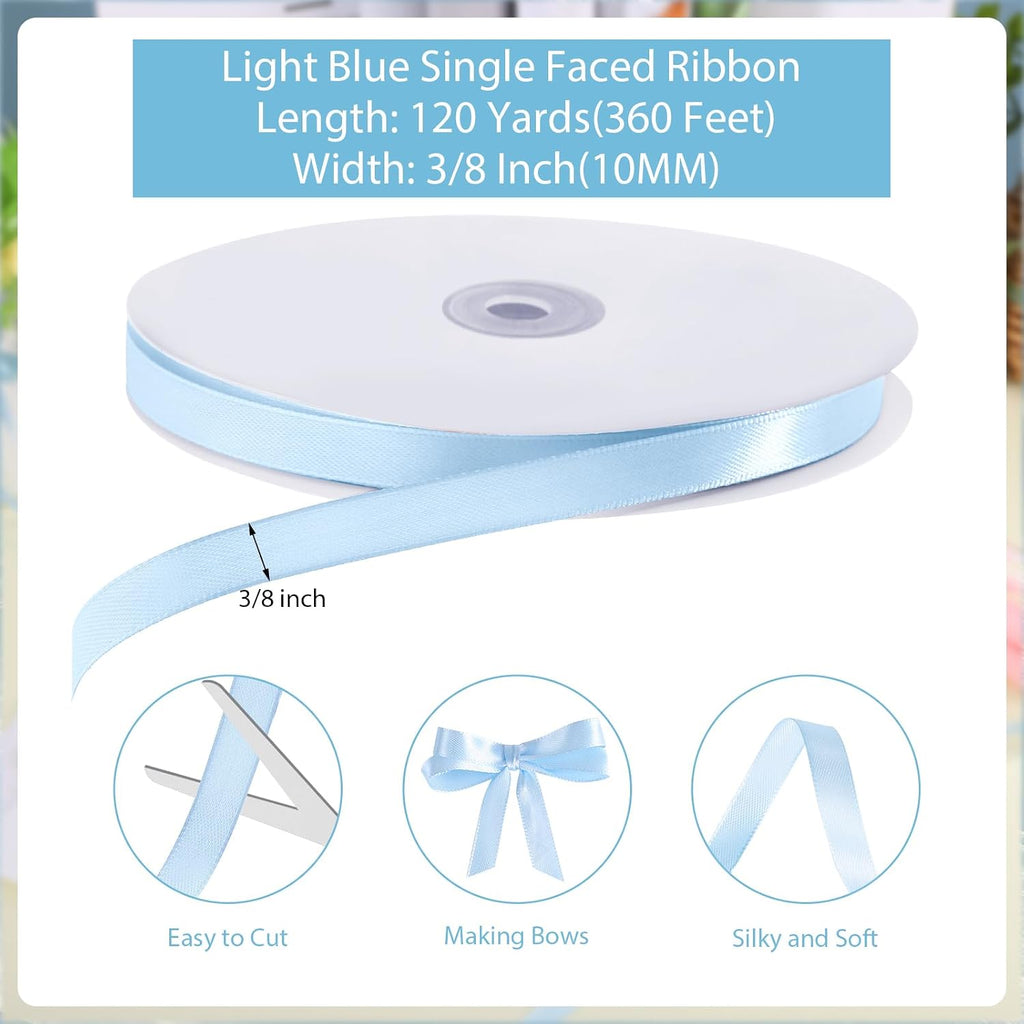 woric 120 Yards Blue Ribbon 3/8 Inch Light Baby Blue Ribbon Thin Crafts Satin Ribbons for Graduation Baby Shower Hair Bows Balloon Decorations Flower Bouquet Cake Wedding Gifts Basket