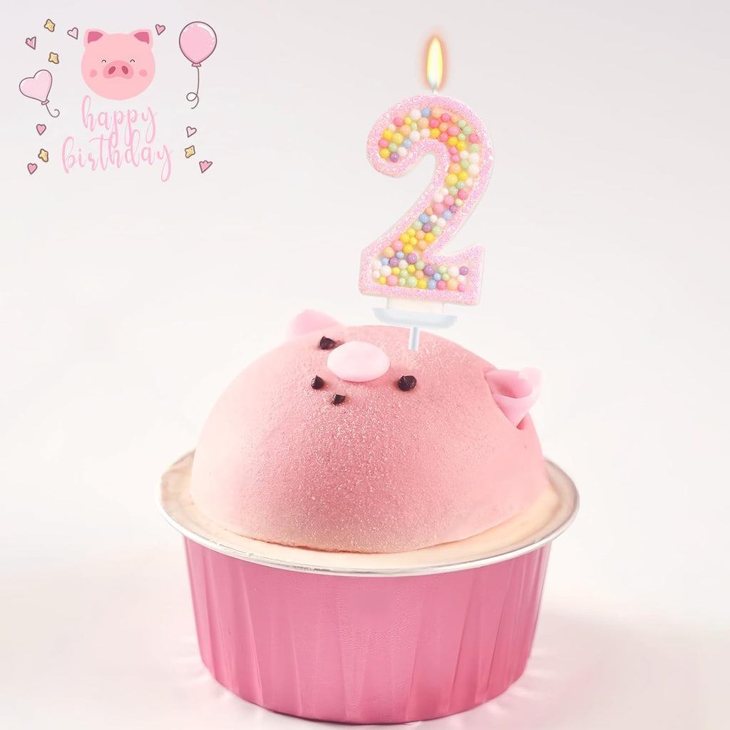 Pink Birthday Candles - Number 2 Candle, Colorful Macaron Candles, 2 Cake Topper, Pink Birthday Decorations for Girl, Sweet Theme Birthday Party Supplies