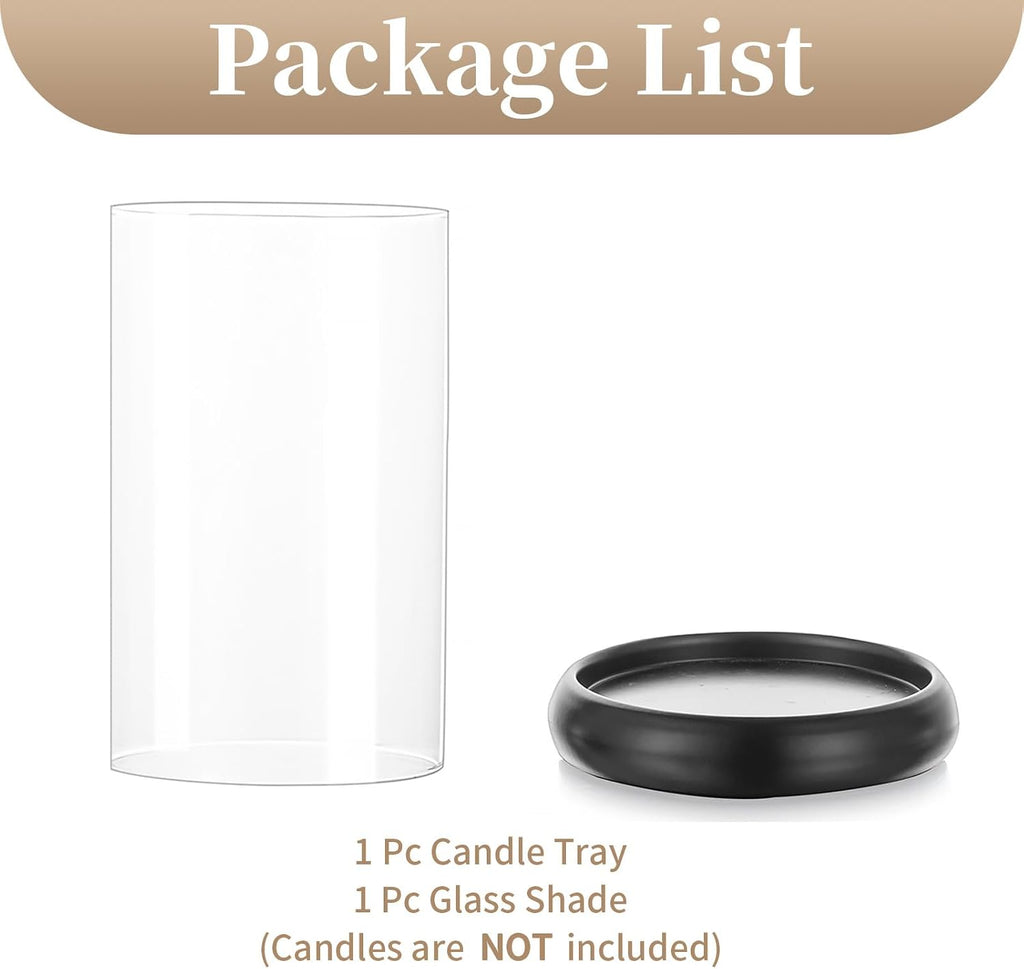 Sziqiqi Black Hurricane Candle Holder - Clear Glass Pillar Candle Holder Cylinder Lantern with Metal Tray for Mantel Fireplace Coffee Dining Table Decorative Table Centerpieces for Christmas Wedding
