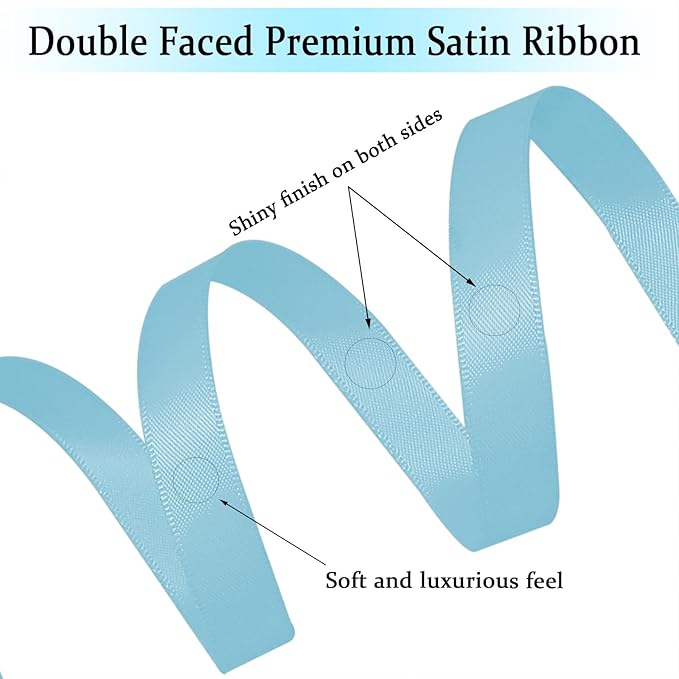 Light Blue Satin Ribbon Double Faced Satin 1/2 inch x 55 Yards Polyester Ribbon for Gift Wrapping Crafts Wedding Decoration Bows Ornaments Party Bouquet Floral Arrangement
