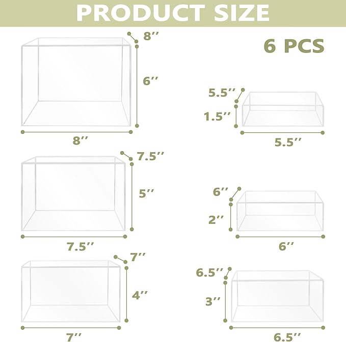 6Pcs Buffet Risers, Food Risers for Buffet Table, Acrylic Cube Display Risers with Hollow Bottom, Food Display Stand for Party Jewelry Dessert Figures (Size 5.5",6",6.5",7",7.5",8")