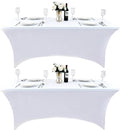 2-Pack 6ft White Spandex Table Covers for Rectangle Standard Folding Tables - Wrinkle Resistant Stretch Tablecloths - Ultimate Fitted Table Protector for Parties, Trade Shows, Banquet
