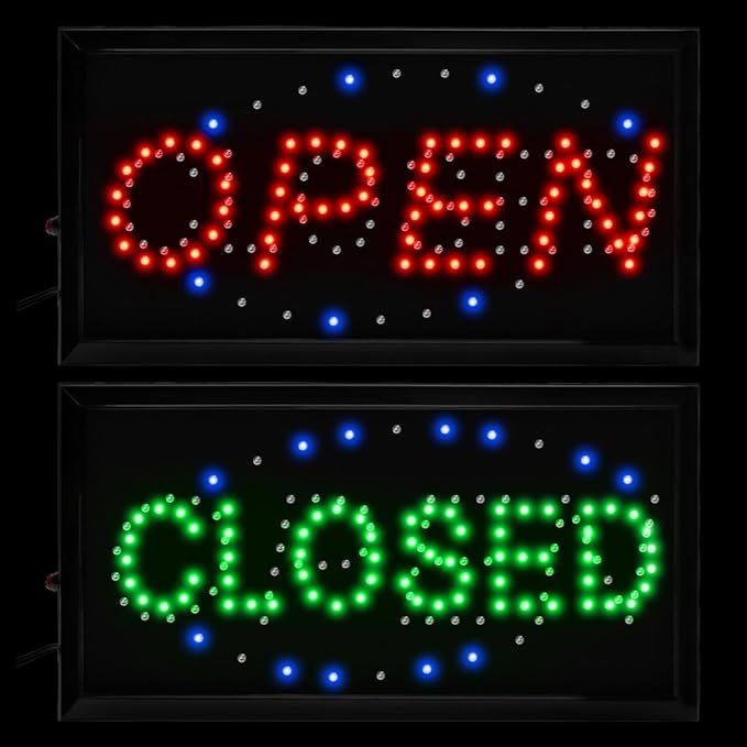 Boshen Led Open Signs Decor for Business Mart Shop Store Bar Cafe Barber ATM Now Open Sign Display On/Off Switch + Chain (2 in 1 Open Closed)