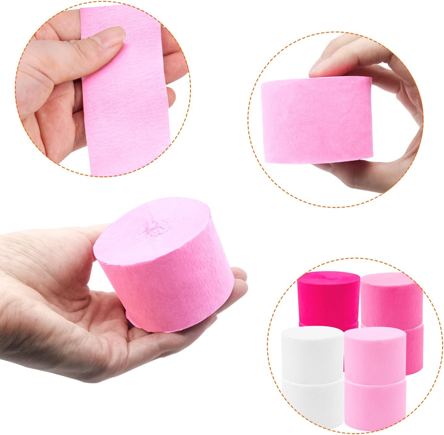 PheiLa Valentines Day Party Supplies, 4 Rolls Pink and White Crepe Paper Streamers for Galentines Day Girls Birthday Wedding Party Decor 1.77 Inch x 82 Ft/Roll, 328ft
