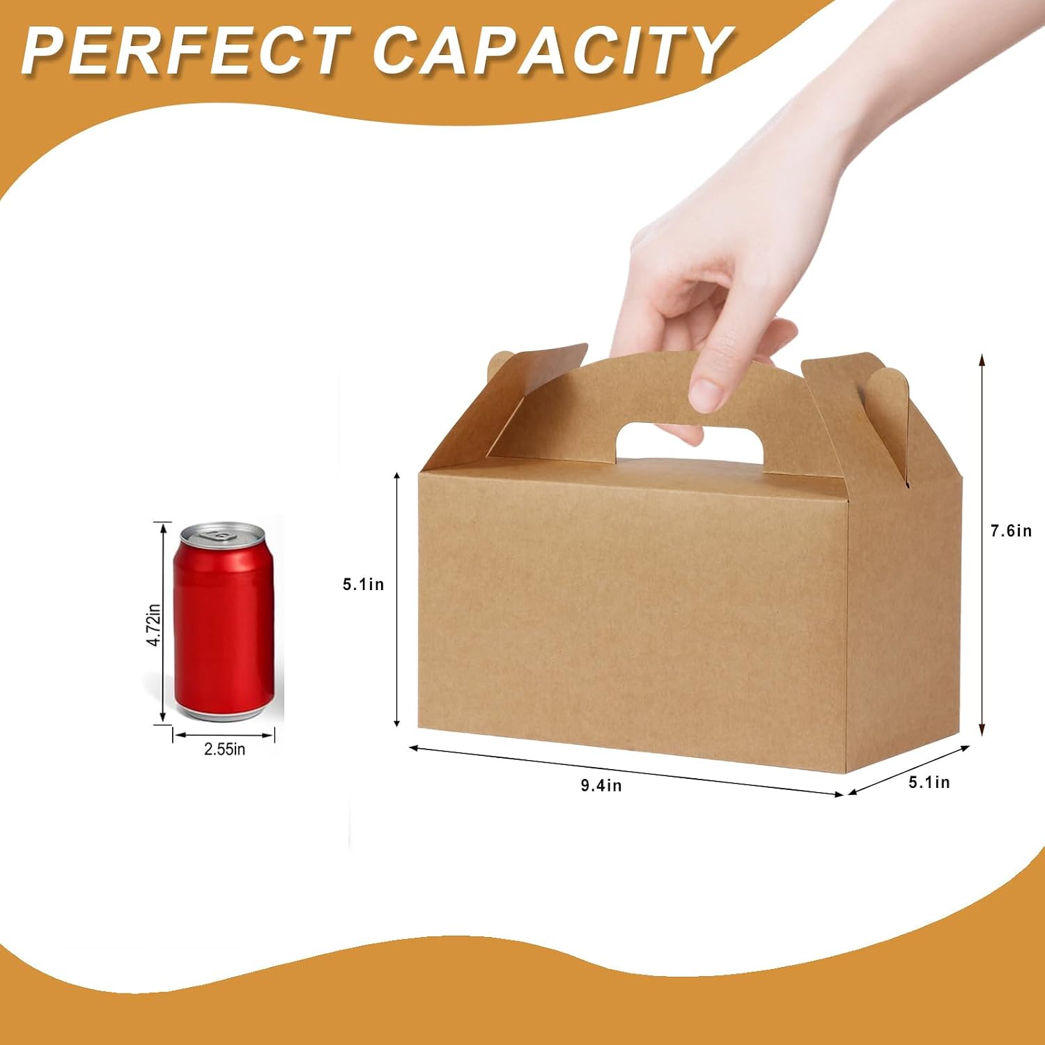 Grevo Brown Treat Box with Handle, 12Pcs, 9.45"x5"x5" Durable & Sturdy Cardstock Gable Boxes for Wedding, Baby Shower, Kids Birthday, Party Favor, Holidays Gifts