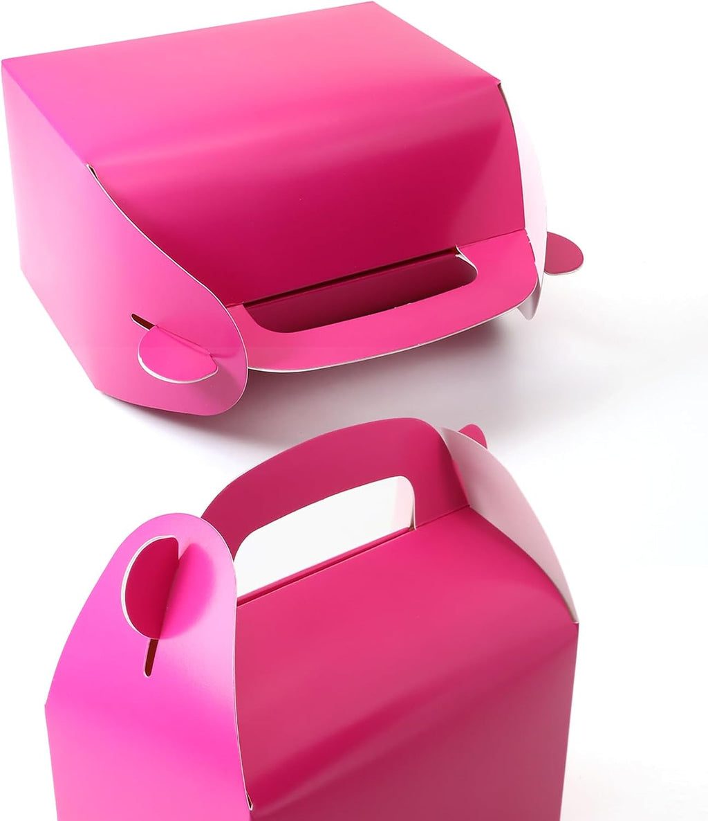 30Pcs Hot-Pink Party Favor Treat Boxes Gable Gift Boxes with Handles | Candy Paper Boxes Perfect for Bright Pink Theme Party, Birthday Party Baby Shower Decoration Supplies.