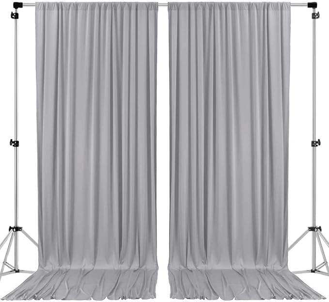 AK TRADING CO. 10 feet x 8 feet IFR Polyester Backdrop Drapes Curtains Panels with Rod Pockets - Wedding Ceremony Party Home Window Decorations - Silver