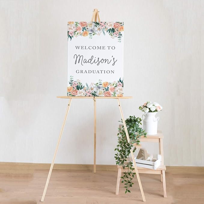 Andaz Press Personalized Extra Large Wedding Easel Board Party Sign, 12x18-inch, Peach Coral Floral Flowers Roses on White, Your Text Here, 1-Pack, Custom