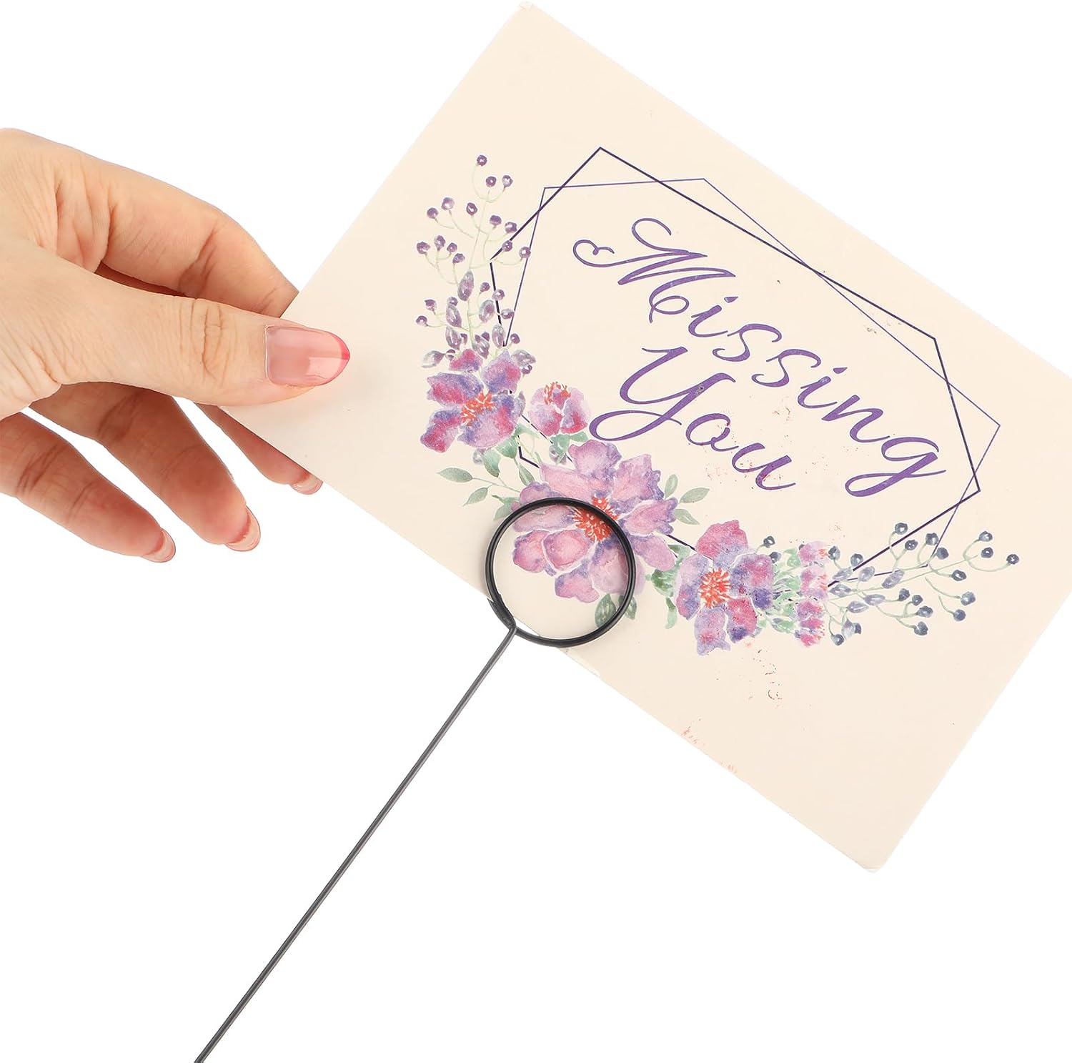 Hotop 30 Pcs Floral Card Holder Pick Metal Wire Flower Place Card Stick 13.4 in Picture Photo Memo Holder Round Floral Gift Stick Clip for Centerpiece Table Wedding Baby Shower Party Favor (Black)