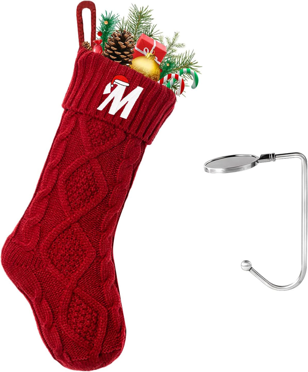 Christmas Stockings with Initials, Personalized Custom 18" Large Embroidered Monogram Knit Kids Xmas Stocking Holiday Party Fireplace Family Hanging Stocking Decoration Red Letter M