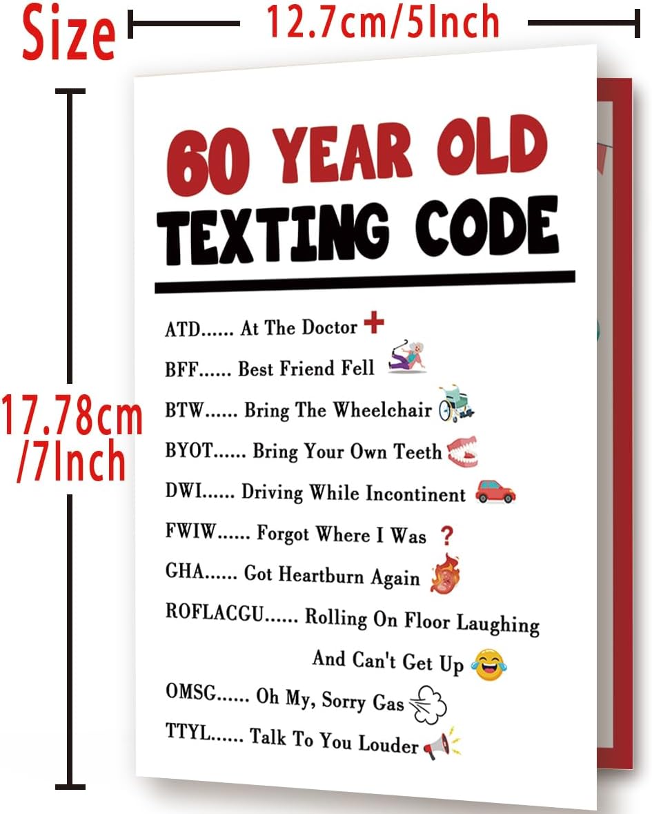 Funny 60th Birthday Card Gift Decorations for Women Men Him Her | Unique 60th Year Old Texting Code Humor Card for Mom Dad Friend Family Birthday Celebration, Gift for Him Her Turning 60