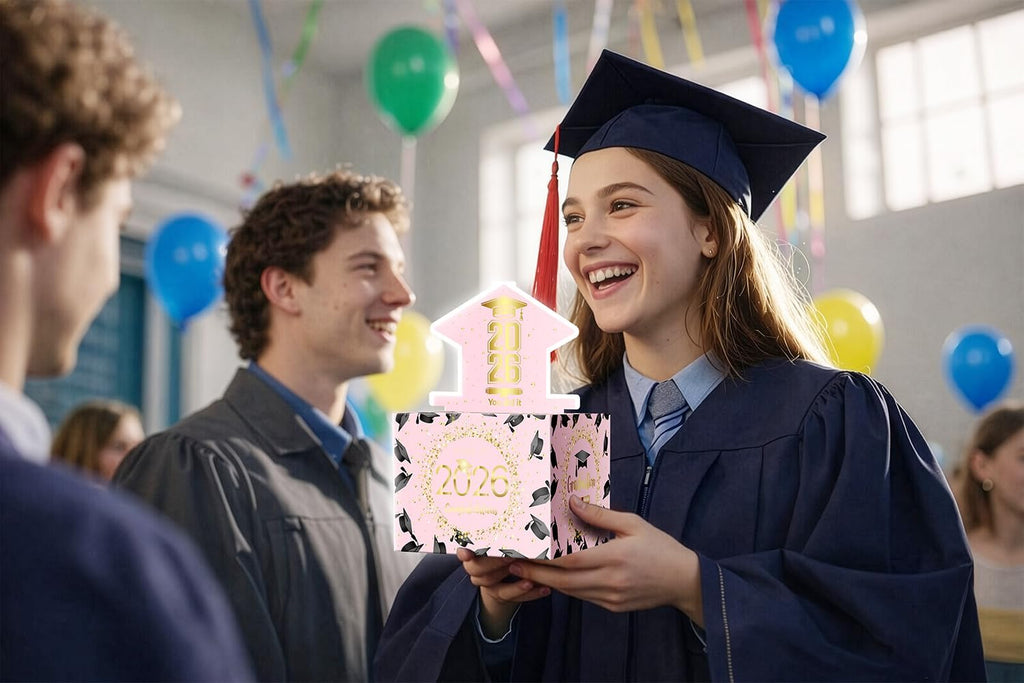 ysmile 2026 Graduation Money Box for Cash Gift, Congrats Grad Surprise Cash Pull Out Box Money Holder for Boy Girl - Pink Gold
