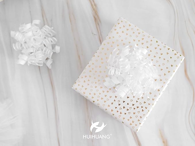 HUIHUANG White Bows for Gift Wrapping Christmas Gift Bows 5 inch x 8 Counts Self-Adhesive Curly Ribbon Bow for Presents, Paper Bag, Party Favors, Wrapping Accessories, Wedding Decor
