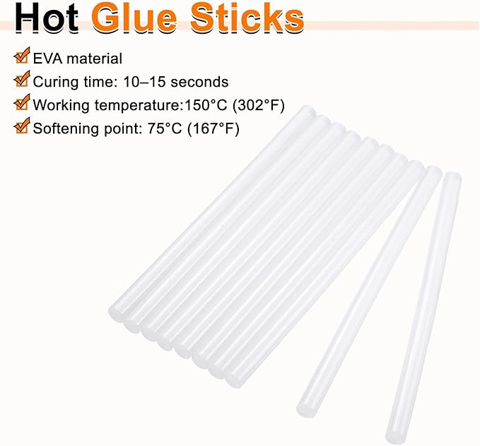 HARFINGTON 10pcs Hot Glue Sticks 0.43" Dia x 11.81" Long EVA Mini Hot Melt Adhesive Glue Stick for Hot Melt Gun Wood Plastic Glass Flowers Fabrics Foam, Clear
