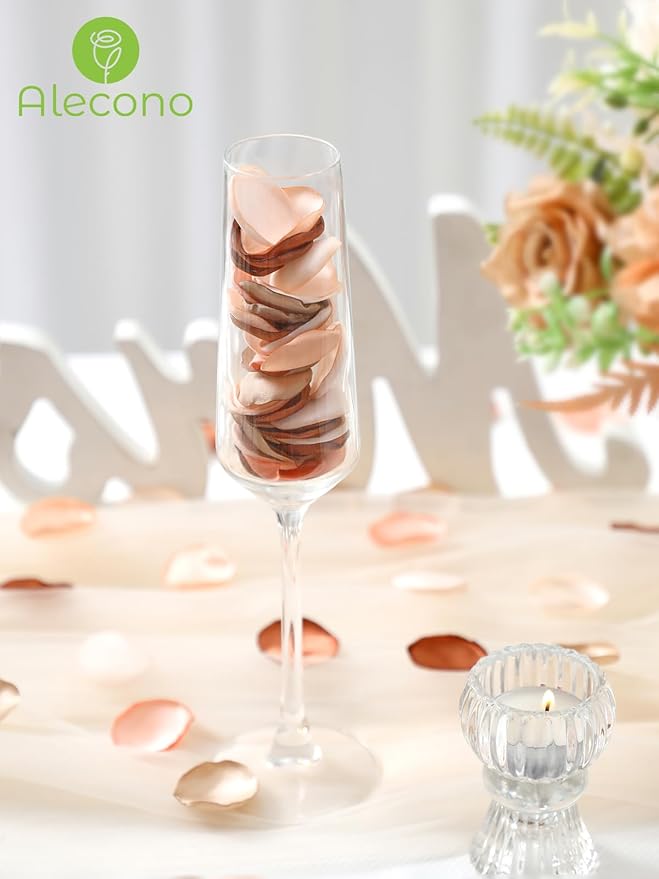 Alecono 𝟲𝟬𝟬𝙋𝙘𝙨 Silk Rose Petals, Faux Rose Petals Orange Rose Petals for Wedding Proposal Flower Girl Baket, Artificial Brown Fake Rose Petals for Night Table Decoration