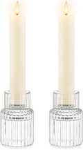 Candle Holder Glass Candlestick Holders: Hewory 2PCS Clear Taper Candle Holders Bulk for Table Centerpiece, Glass Candle Holder Candle Stick Holder Decor for Christmas Wedding Party Bridal Showers
