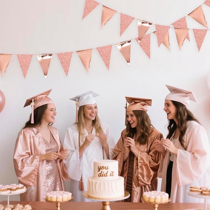 30Ft Rose Gold Party Decoration Rose Pink Triangle Pennant Banner Blush Pink Hanging Paper Flag Bunting for Graduation Wedding Bridal Shower Birthday Bachelorette Engagement Anniversary Party Supplies