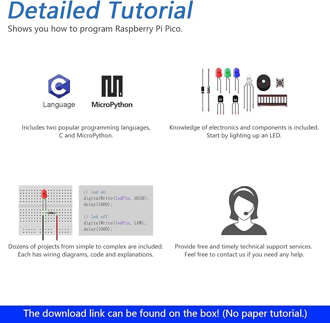 Freenove Basic Starter Kit for Raspberry Pi Pico W (Included), Dual-core Arm Cortex-M0+ Microcontroller, 386-Page Detailed Tutorial, 142 Items, 55 Projects, Python C Code