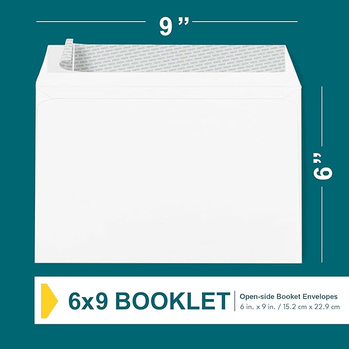 6x9 Booklet Envelopes - 100 Pack - Self Seal White Letter Mailing Envelopes With Peel & Seal Closure - Open-Side, 28 Lb Paper - Plain for Business and Personal Use