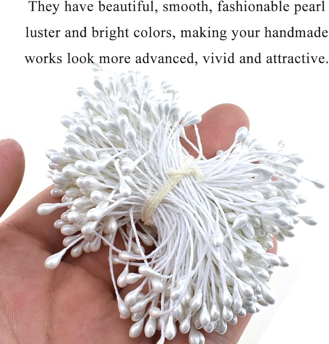 HAHIYO 700Pcs 3mm White Pearl Double Heads Flower Stamen Pistil Hand-Made Artificial Flower Pistil para Flores Pearlized Floral Stamen Flower Pollens Stamen for Flower Making Scrapbook Decoration