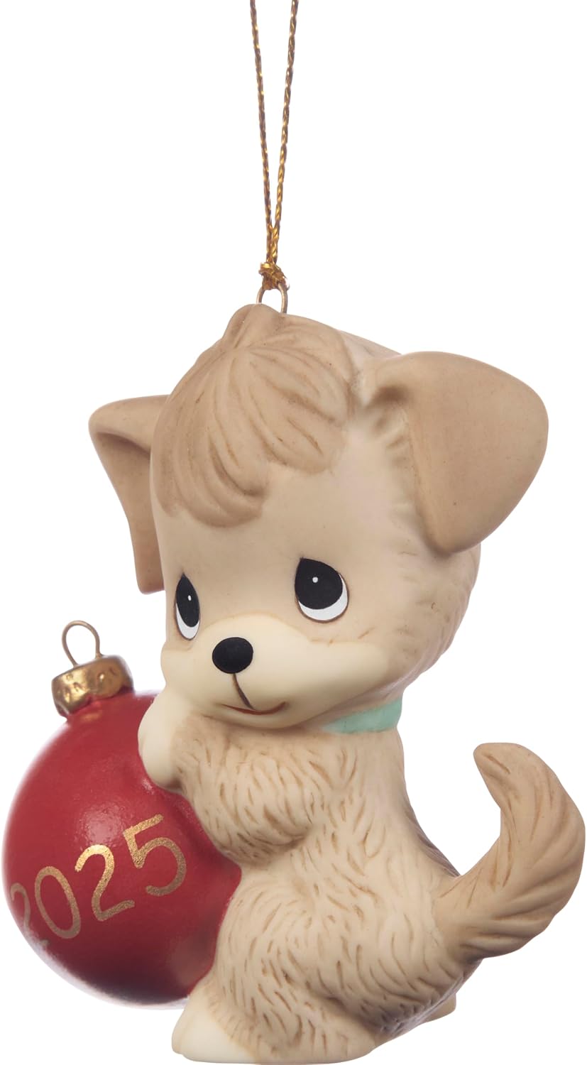 Precious Moments Howl-iday Cheer 2025 Dated Dog Ornament – Bisque Porcelain Christmas Keepsake – 251008