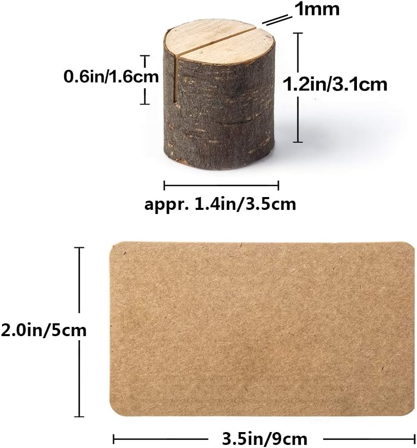 Jofefe 12Pcs Mini Wood Place Card Holders and 24Pcs Kraft Place Cards, Rustic Table Number Holders, Food Labels for Party Buffet, Name Card Photo Picture Holders for Harvest Fall Thanksgiving Wedding Birthday Party