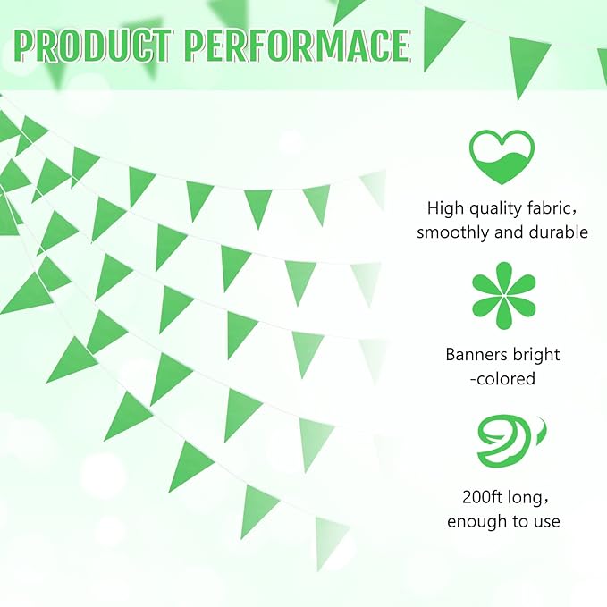Tatuo 200 Feet Solid Pennant Banners Flags String Triangle Hanging DIY Bunting Flags Party Decorations for Grand Opening Party Banners for Kids Birthday, Shops (Green)