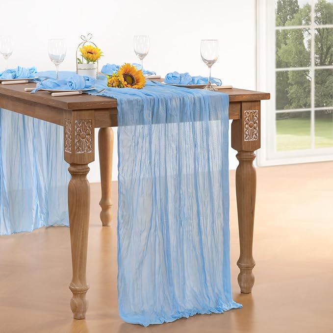 Baby Blue Cheesecloth Table Runner Fall Table Runner Boho Gauze 120 Inches Light Blue Cheese Cloth Fall Table Decorations for Thanksgiving Wedding Bridal Baby Boy Shower Birthday Party