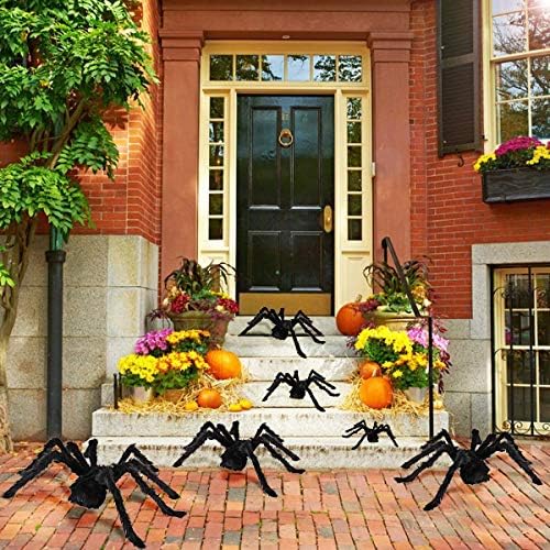 halloween decorations outdoor large spiders: 6 pack spiders shown in use