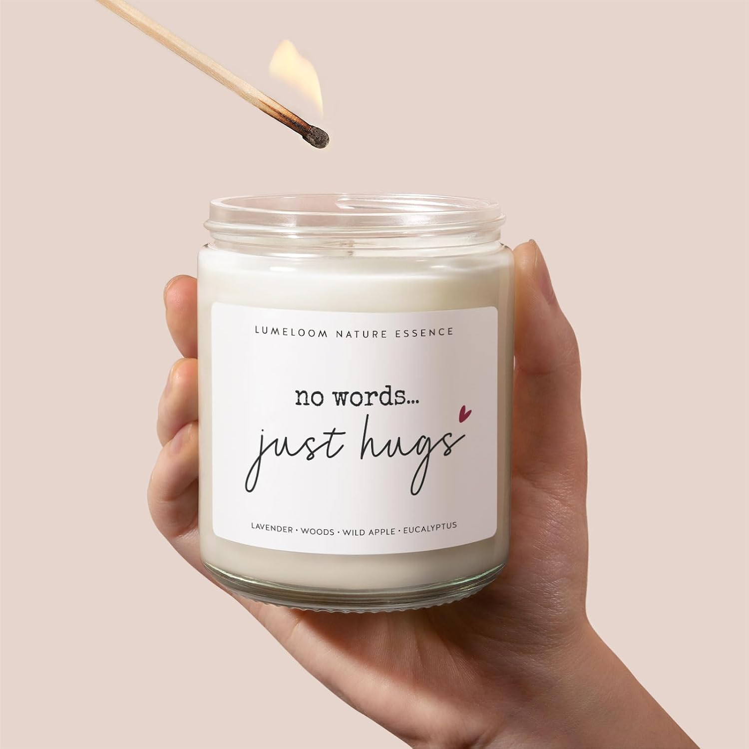 LUMELOOM Sympathy Gifts for Loss of Loved One- 9oz Lavender Scented Candle | Memorial Gifts, No Words Just Hugs, Bereavement, Grief, Think of You, Miscarriage, Get Well Candle for Women, Soy Wax