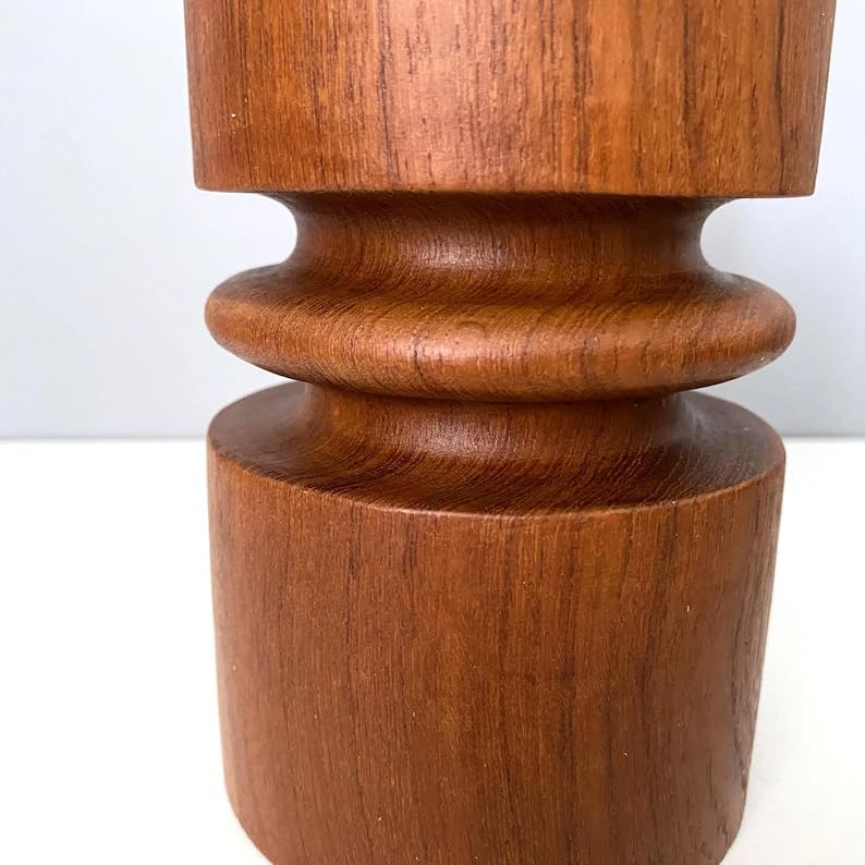 Mid-Century Modern Wooden Vase, Minimalist Sculptural Flower Holder, Natural Brown Wood Decorative Vase for Living Room Tabletop Bedroom Office, Handcrafted Round Vase