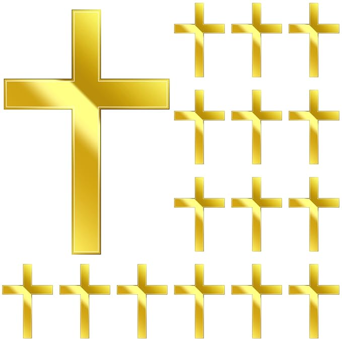 Blulu 16 Pieces Baptism Cake Toppers Crossing Cupcake Toppers Gold Mirror Acrylic Cake Picks Baptism Decor Christian Decorations(Classic Style)