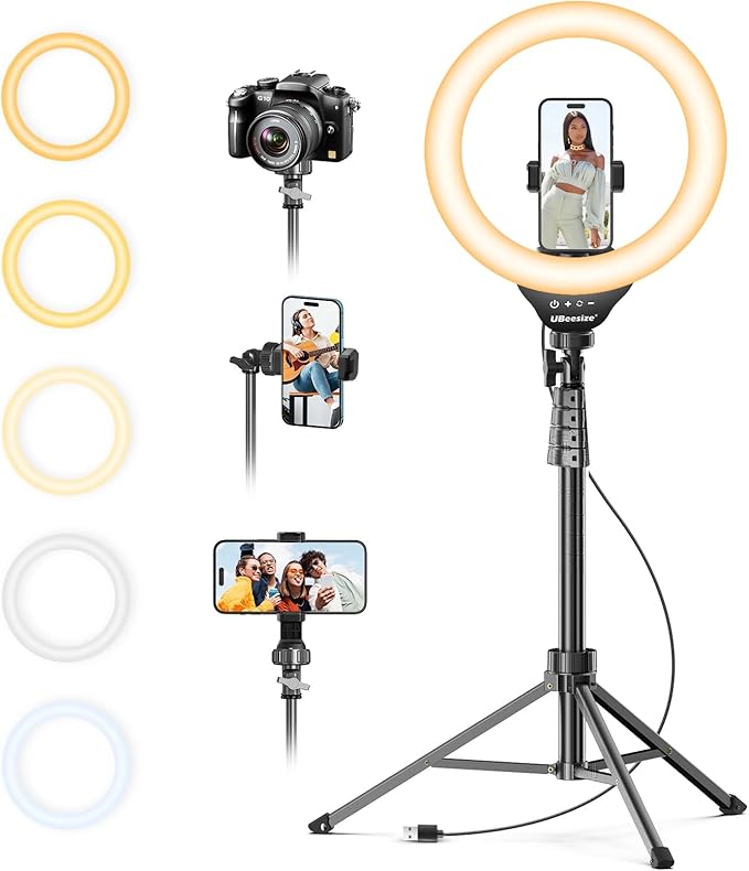 UBeesize 12'' Selfie Ring Light with 62’’ Tripod Stand for Video Recording, Live Streaming(YouTube, Instagram, TIK Tok), Compatible with Phones, Cameras and Webcams