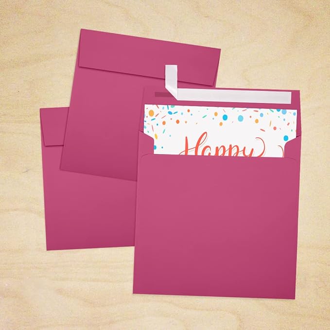 LUXPaper Square Invitation Envelopes | Peel & Press | 6 1/2" x 6 1/2" | Magenta Pink | 80lb. Text | 50 Qty