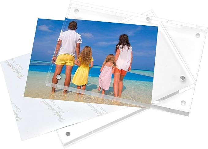 Meetu 5 Pack Acrylic Picture Frame 6x8,Clear Freestanding Double Sided 20mm Thickness Frameless Magnetic Photo Frames Desktop Display with Gift Box Package