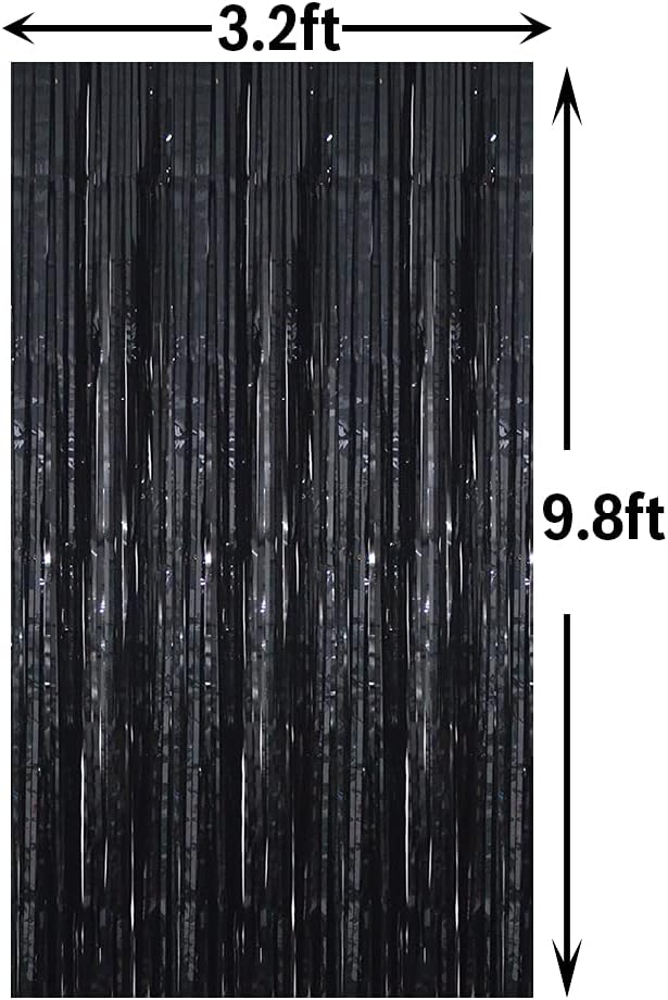 GOER 3.2 ft x 9.8 ft Metallic Tinsel Foil Fringe Curtains Party Photo Backdrop Party Streamers for Halloween,Birthday,Graduation,New Year Eve Decorations Wedding Decor (5 Packs,Black)
