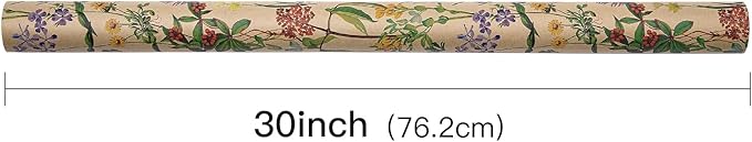 RUSPEPA 30" X 32.8' Wildflower Floral Wrapping Large Kraft Paper Roll for Women, Jumbo Roll, Herbal Kraft Wrapping Paper for Christian Gifts, Birthdays, Weddings, Bridal Shower, Engagement, 82 sq.ft