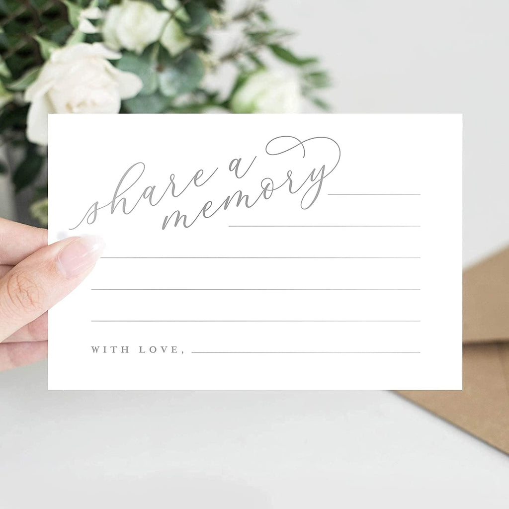 Bliss Collections Silver Foil Share a Memory Cards, Pack of 50, 4x6 Cards for Wedding, Shower, Birthday, Funeral, Celebration of Life, Retirement, Graduation, Going Away, Life Memories, USA Made