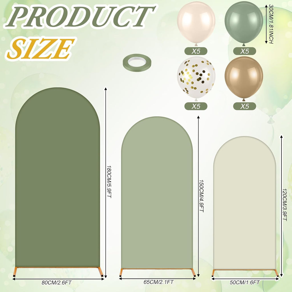 foilswirl 34 pcs sage green arch cover and, close-up detail