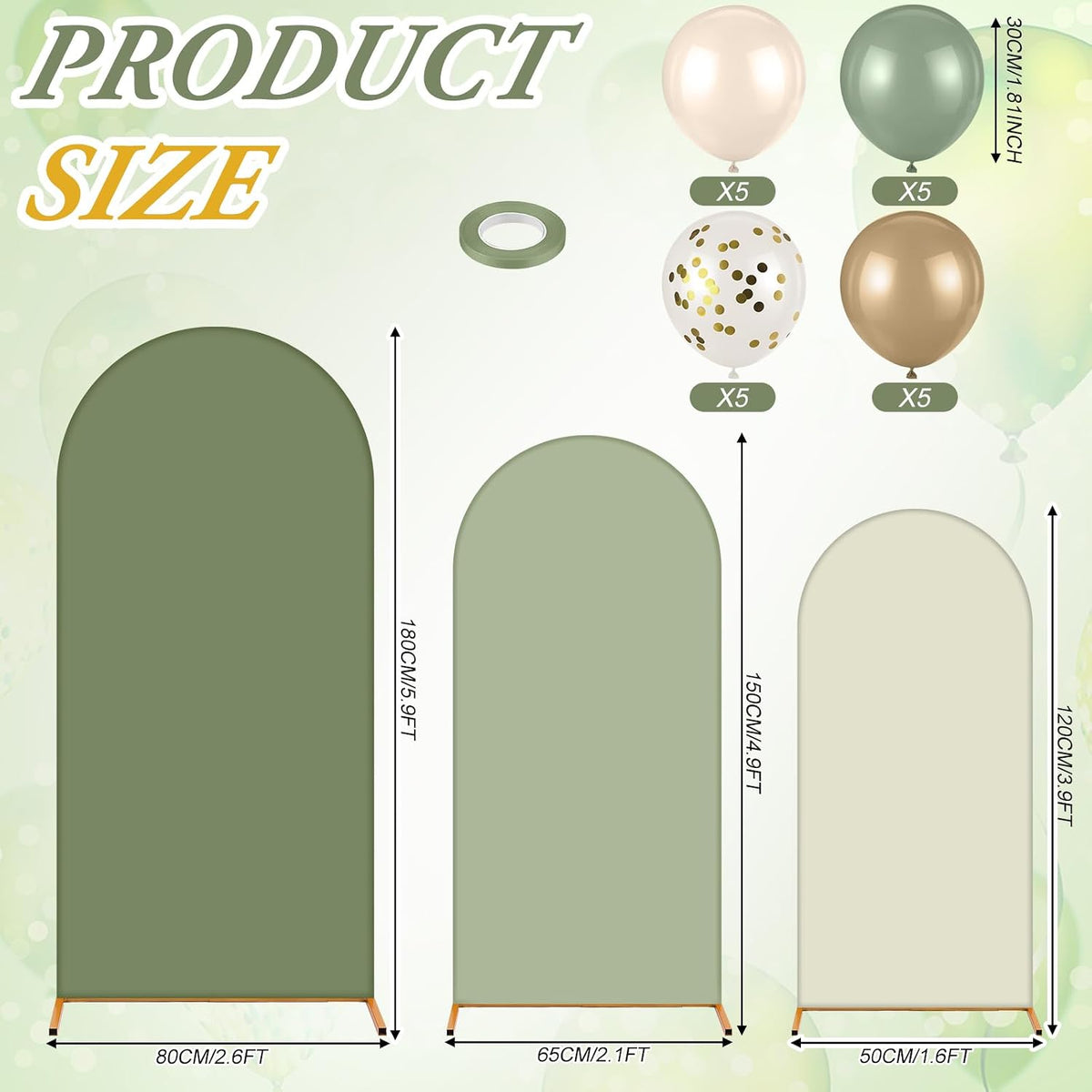 foilswirl 34 pcs sage green arch cover and, close-up detail