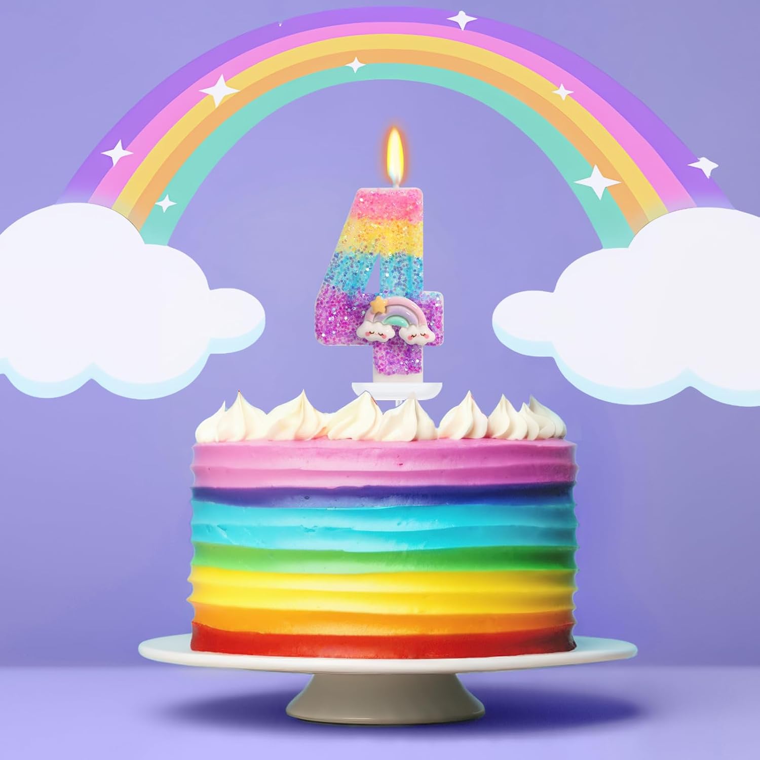 Rainbow Candles for Cakes, Number 4 Candle Rainbow Cake Topper for 4th Birthday Decorations Girl