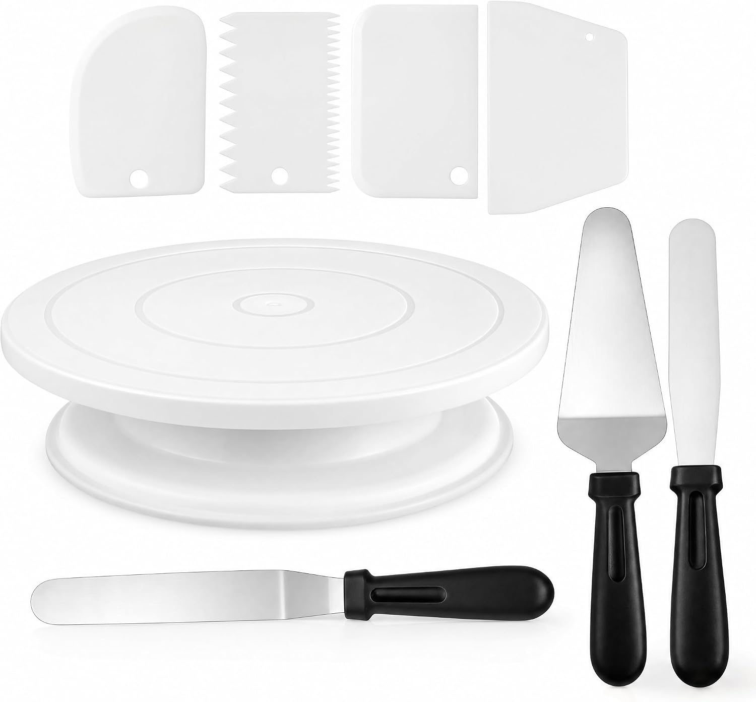 Cake Decorating Kit with Cake Turntable and Decorating Tools, 8-Piece Baking Supplies Set with 3 Frosting Spatulas and 4 Icing Smoothers, Easy Cake Decorating for Beginners Professionals