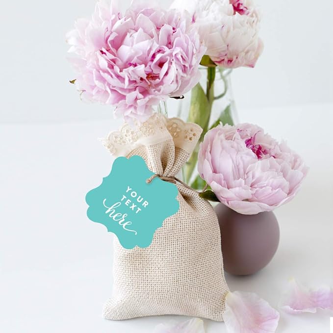 Andaz Press Fully Personalized Collection, Fancy Frame Square Gift Tags, Custom Made Any Name, Your Text Here, 24-Pack, for Presents, Gifts, Favors, Boxes, and Treat Bags