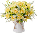 LESING Artificial Flowers with Vase for Table Centerpieces,Fake Silk Gardenia Flower in Vase Decoration for Home Office Party (Champagne)