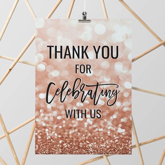 Andaz Press Extra Large Wedding Easel Board Party Sign, 12x18-inch, Glitzy Faux Rose Gold Glitter, Thank You for Celebrating With Us, 1-Pack
