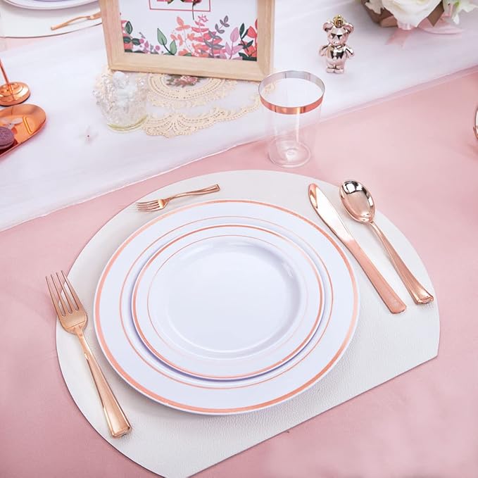 WDF160 Piece Rose Gold Disposable Cutlery Set - Heavyweight Plastic Silverware - Includes 80 Forks, 40 Spoons, 40 Knives - Rose Gold Silverware Perfect for Wedding/Party